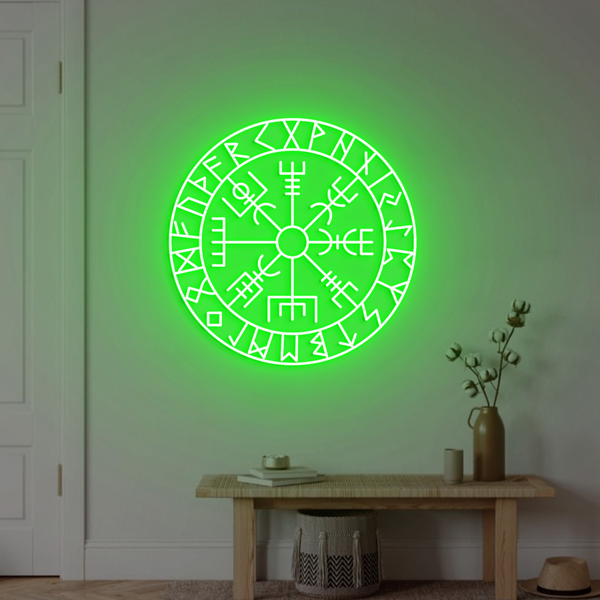 Vegvisir Rune Neon Sign, Viking Wall Ar,t Viking Wall Decor. Vegvisir Nordic Decor, Norse Viking Sign Decor Man Cave Wall Decor
