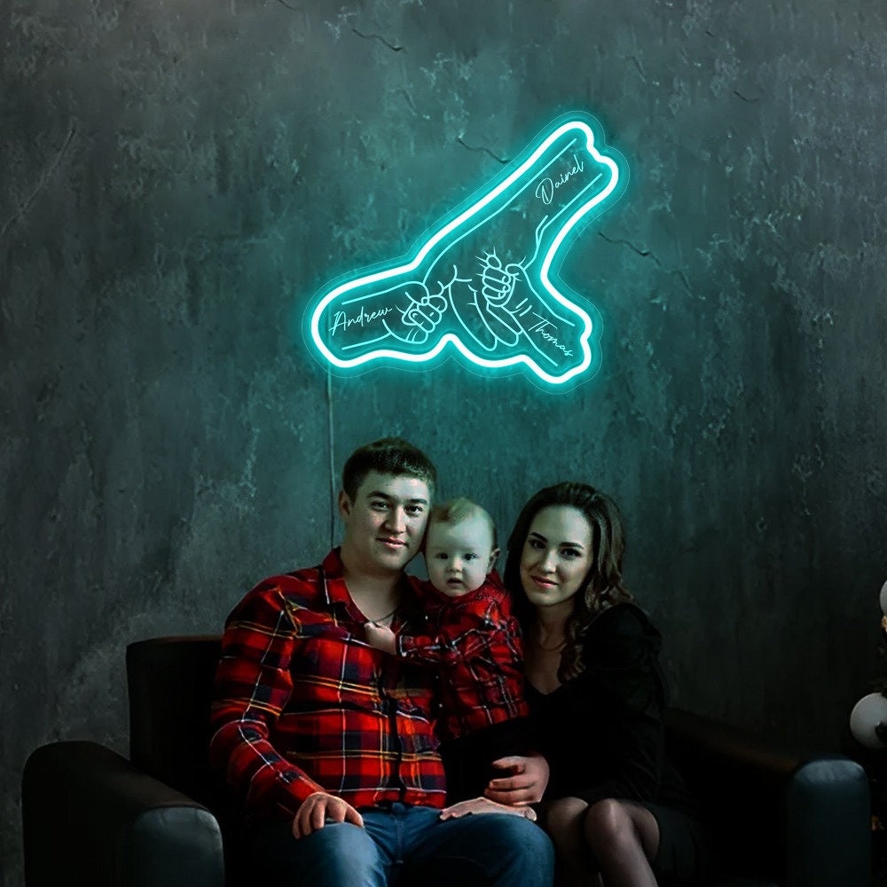 Daddy's Team Neon Sign, Personalized Names Sign, Fist Bump,Bedroom Dorm Wall Decoration, Kids Modern Wall Art, Gifts For Dad, Father's Day