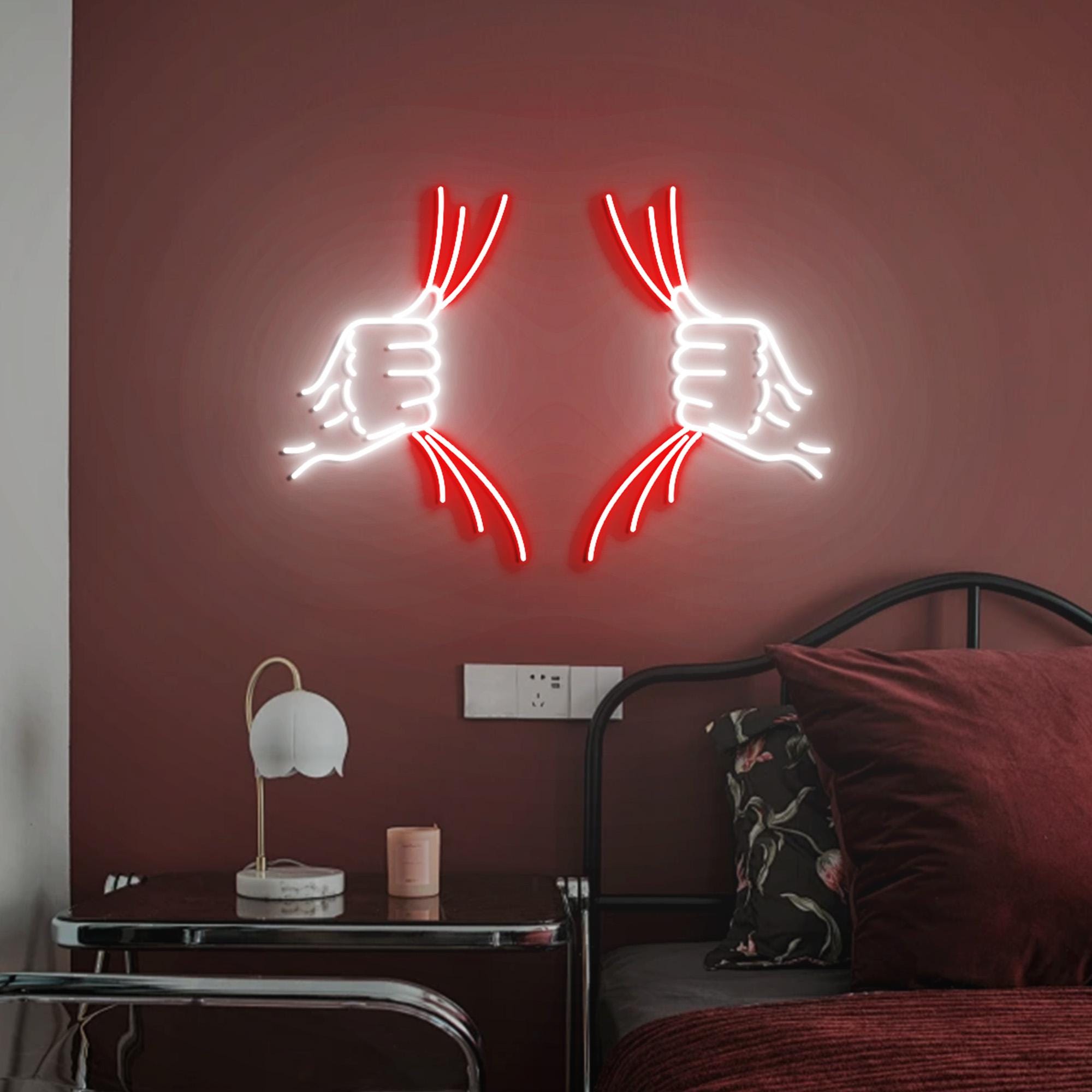 Tear Away Neon Sign Light Decor, Tear Away Led Sign, Hands Rip Ripping Open Shirt Clothes Fabric Sign, Wall Decor