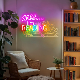 Shhh I'm Reading Neon Sign Book Wall Sign Decor Reading Wall Hanging Sign Bookshelf Decor Library Neon Sign Reading Quote Gift for Friend
