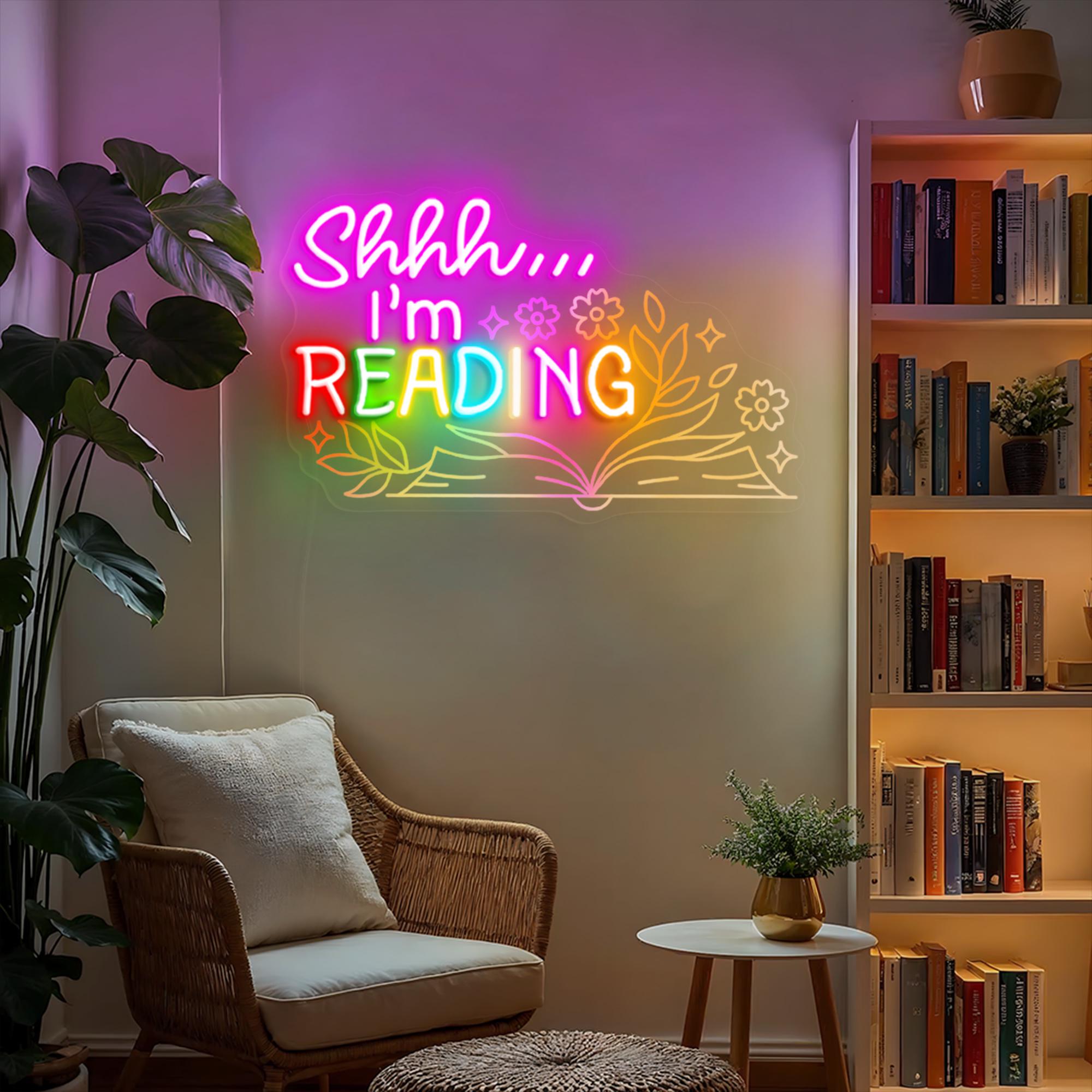 Shhh I'm Reading Neon Sign Book Wall Sign Decor Reading Wall Hanging Sign Bookshelf Decor Library Neon Sign Reading Quote Gift for Friend
