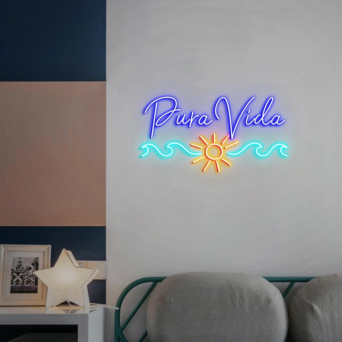 Pura Vida Sun, Waves, Surfing Neon Sign, Costa Rica Sign Gift, Pura Vida Beach Vibes Wall Vibrant Sign