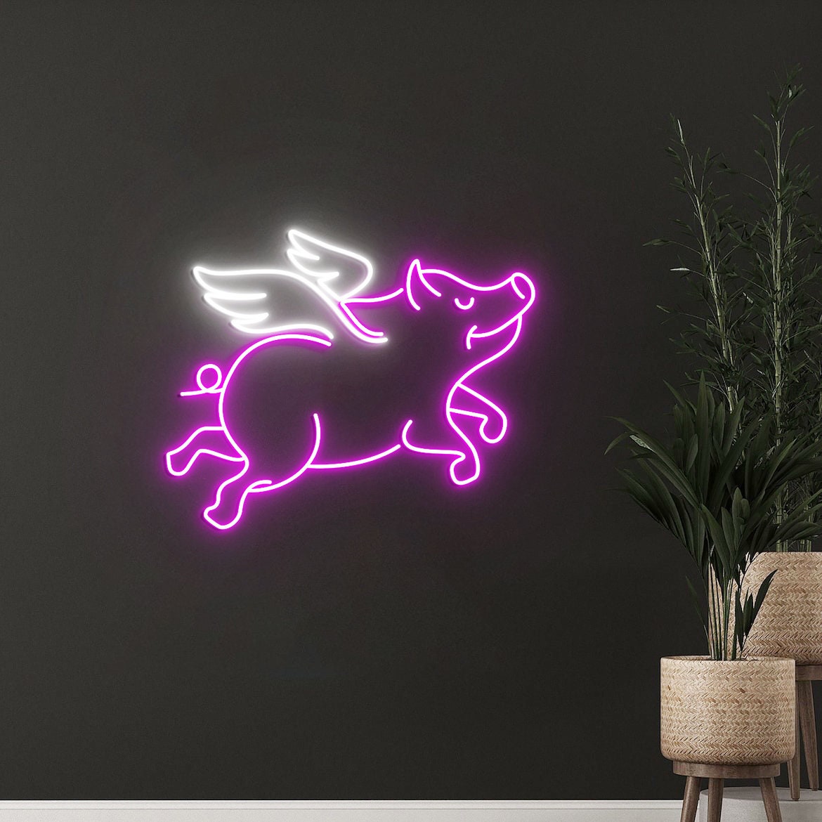 Flying Pig Neon Sign, Farmhouse Pig Decor, Farmhouse Animal Decor, Pig Wall Art, Flying Pig Art