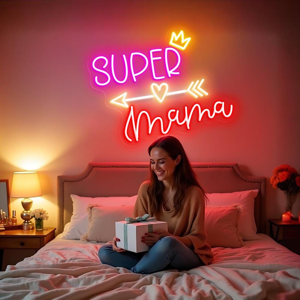 Super Mama Neon Sign, Mother's Day Sign, Custom Neon Sign for Mom, Custom Mother's Day Neon Sign, Home Wall Decor, Gift for Mother's Day