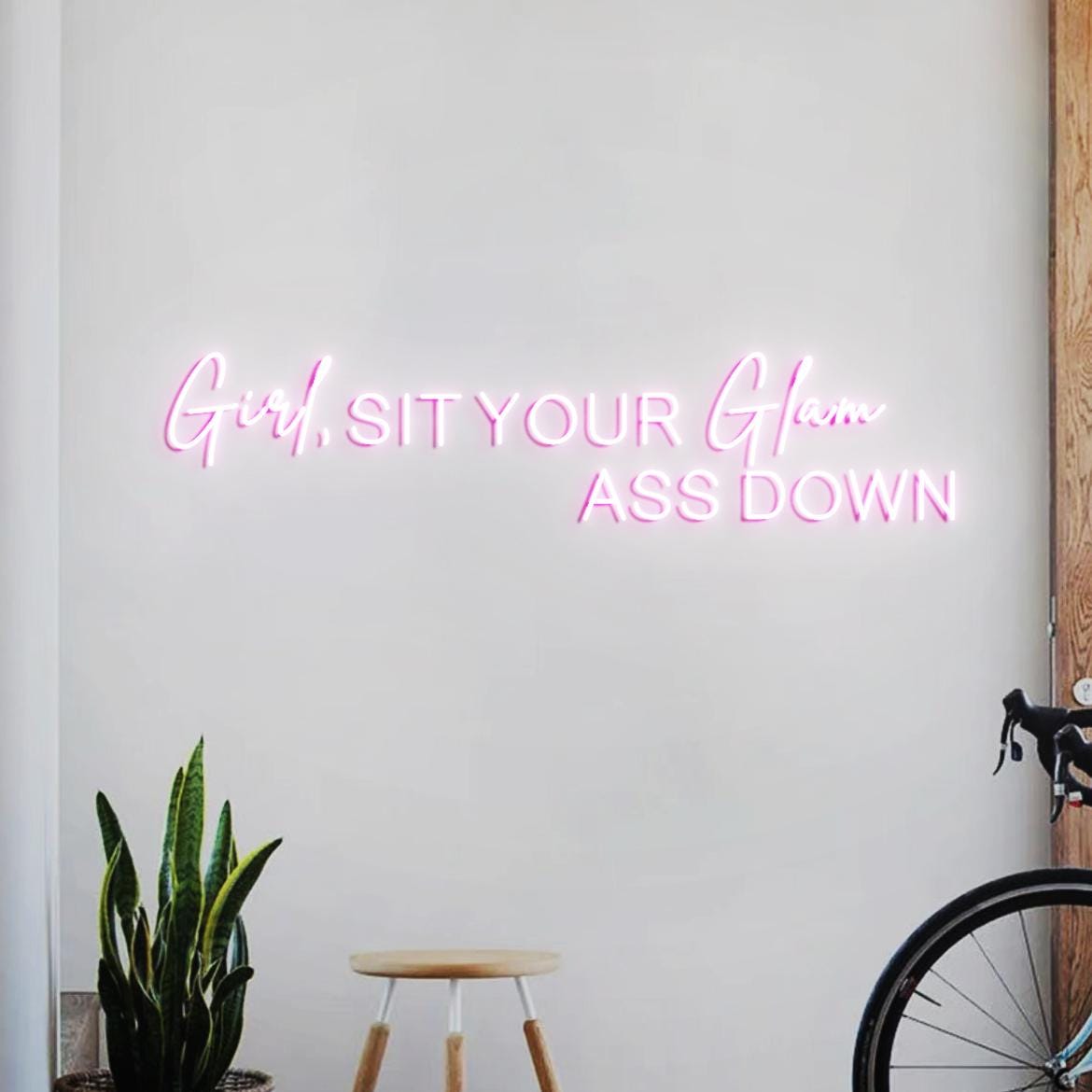 Girl Sit Your Glam Ass Down Neon Sign, Personalized Neon Light Salon Wall Idea, Glam Salon Signs Wall, Salon Boss Business Sign