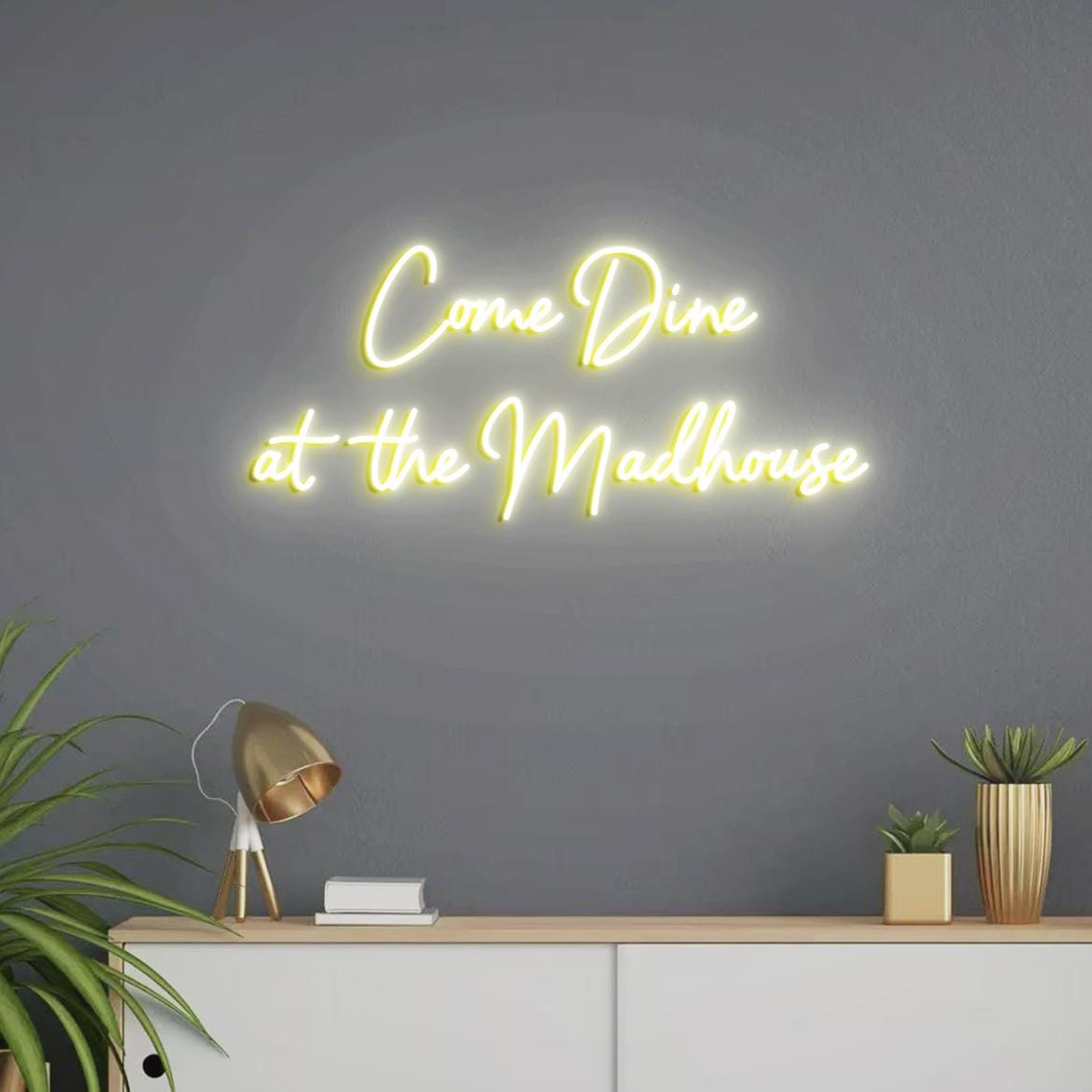 Come Dine At the Madhouse Neon Sign, Madhouse Sign, Neon Sign Dining Room Decor, Funny Signs for Dine Room Wall, Madhouse Wall Decor