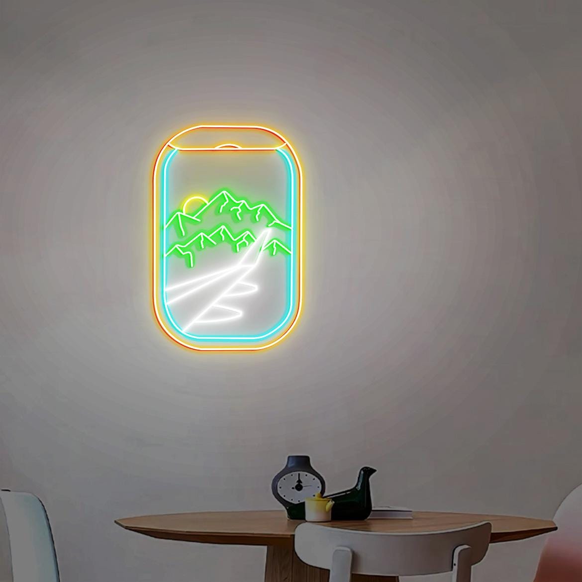 Airplane Window Neon Light, Aviation Room Wall Decor, Airplane Window Mountain Snow View, Snow Covered Mountains, Plane Window View