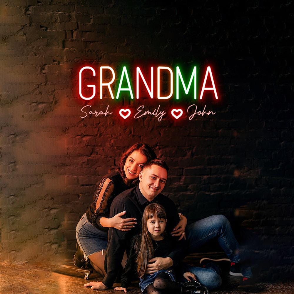 Personalized Grandma Neon Sign with Names, Custom Grandma Neon Sign, Nana Neon Led, Gramma With Children Names Apparel, Mother's Day Gifts