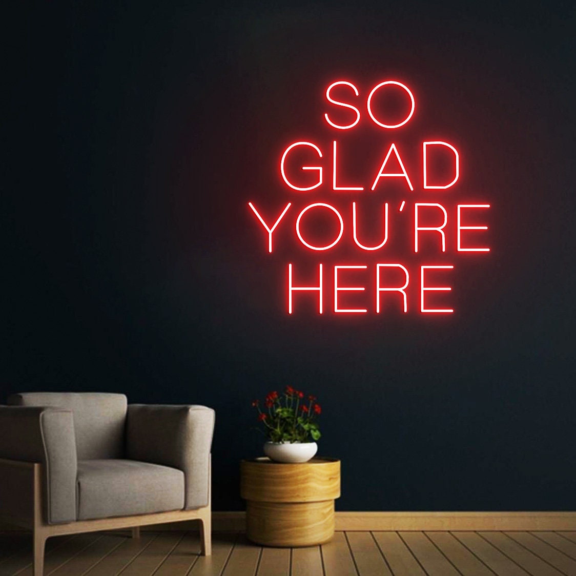 Custom Neon Sign So Glad You're Here, Wedding Welcome Sign, Business Welcome Sign, Neon Sign Wall Decor