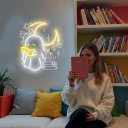 Ghost Reading Book Neon Light Boo Reading Books Bedroom Neon Sign Bedroom Neon Lights Led Neon Light Wall Decoration Neon Sign Light Decor