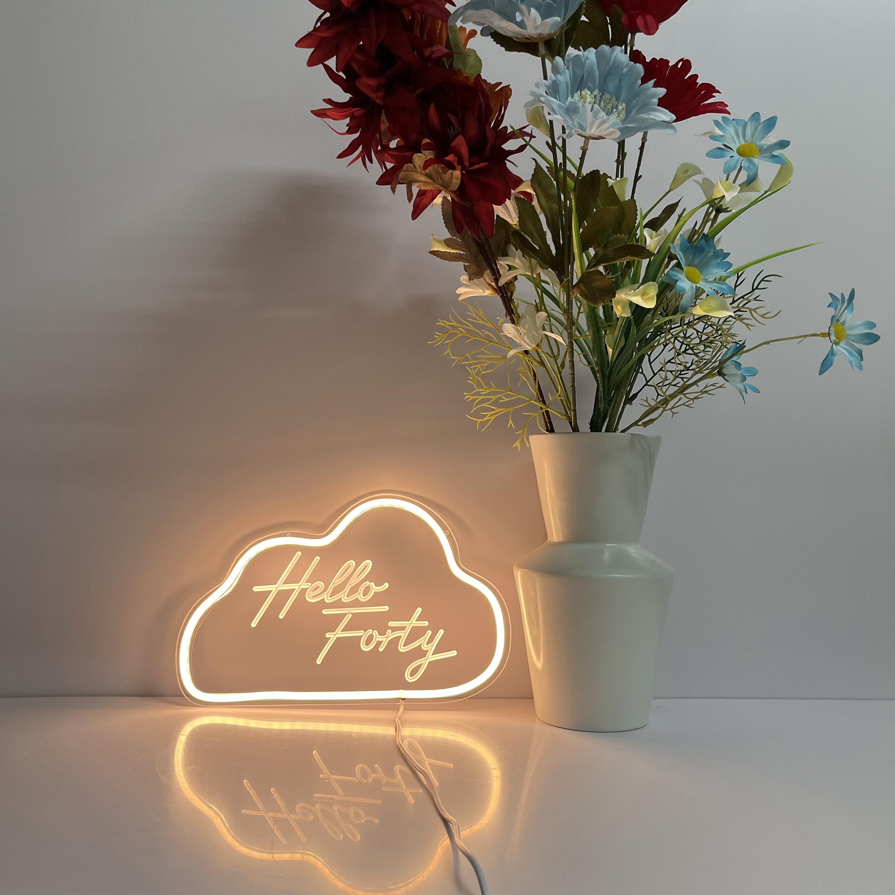 Hello Forty Neon Sign Custom Name Logo Happy Birthday Gift Led Light Bedroom Home Night Light USB Children's Room Decoration Wedding Decor