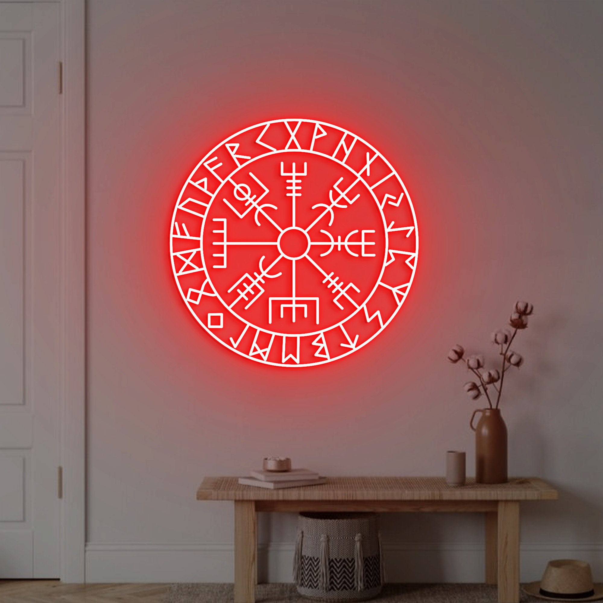 Vegvisir Rune Neon Sign, Viking Wall Ar,t Viking Wall Decor. Vegvisir Nordic Decor, Norse Viking Sign Decor Man Cave Wall Decor