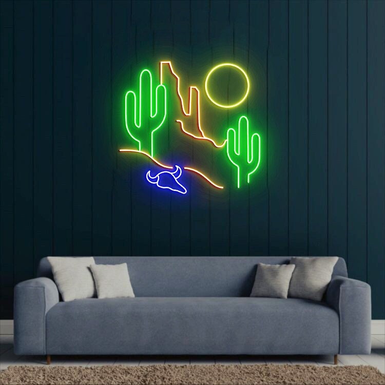 Western Desert Neon Light, Western Desert Decor, Western Home Decor, Wild West, Gift for Husband