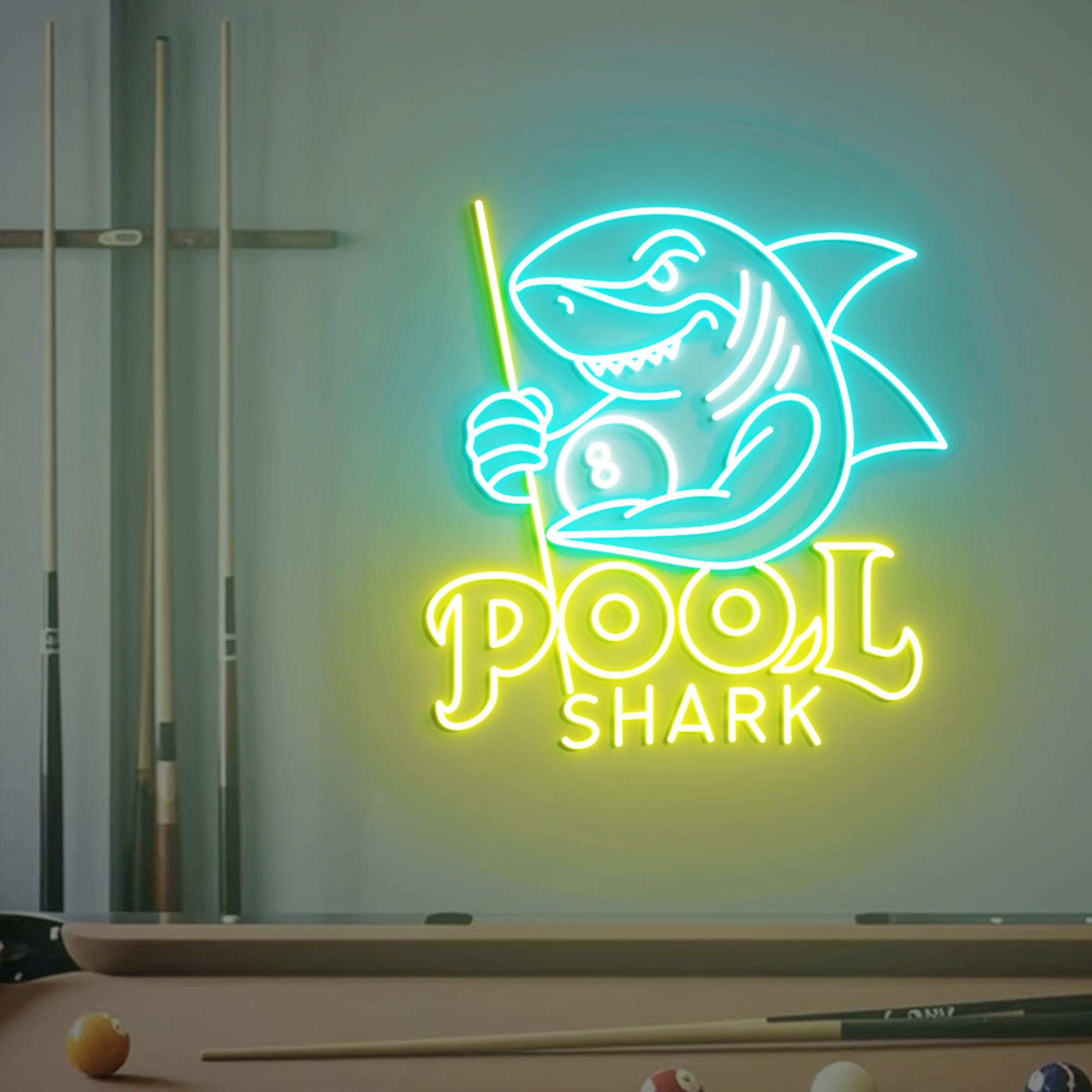 Pool Shark Neon Sign, Billiards Neon Sign Decor, Shark Bedroom Neon Sign, Club Led Light, Home Neon Lights, Billiards Room Wall Decoration