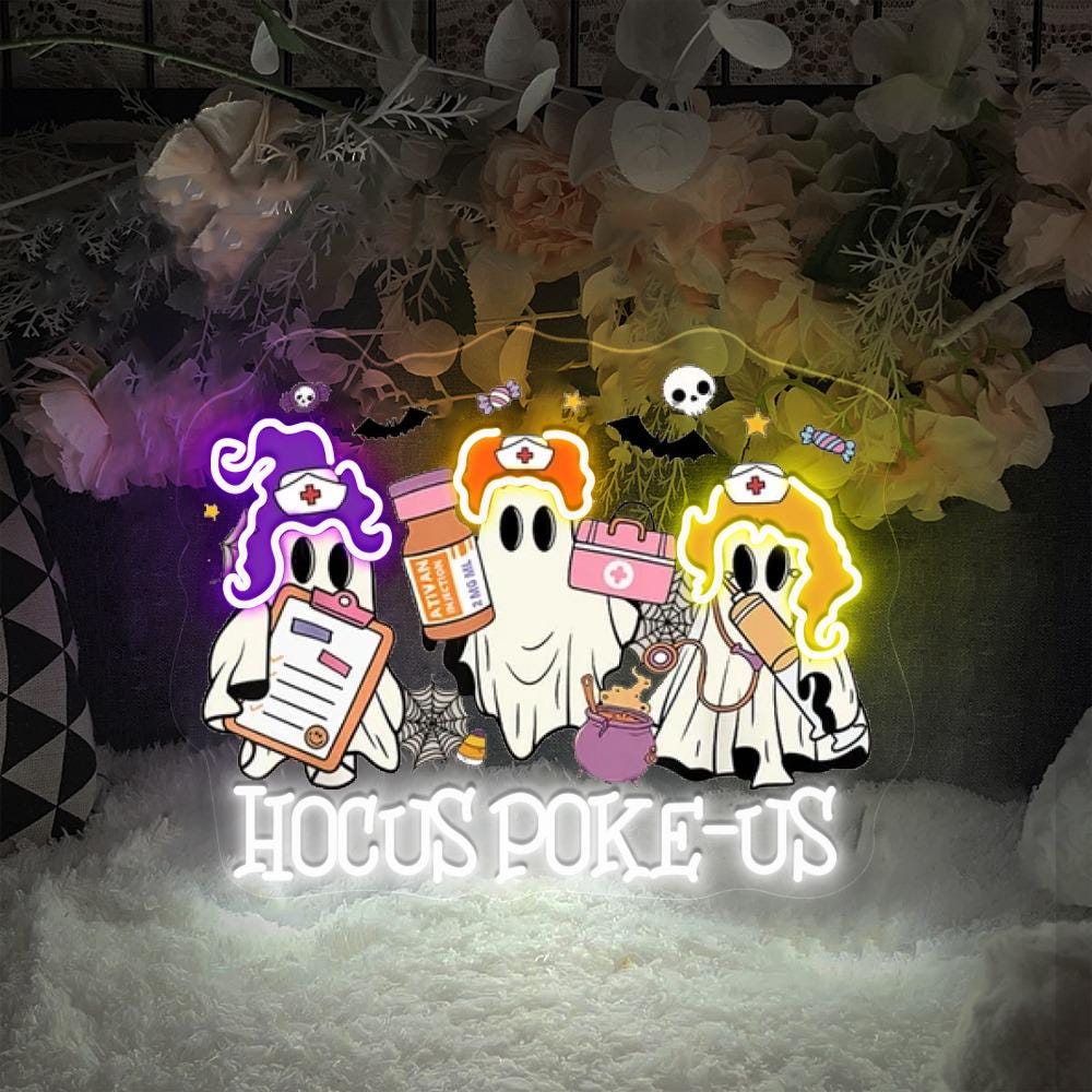 Hocus Poke-us Witch Nurse Halloween Neon Sign, Medical Lab Tech Halloween Neon, ER Crew Neon, Spooky Health Professional Neon, Hocus Poke-us
