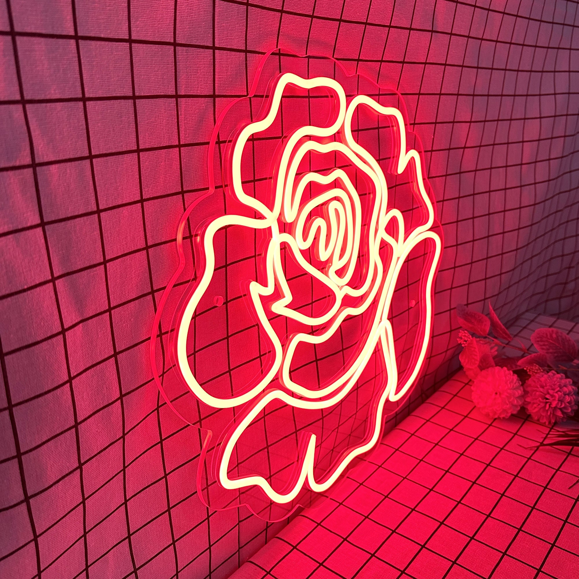 Rose Neon Light, Neon Sign Light Decor, Rose Bedroom Neon Sign, Bedroom Neon Lights, Home Neon Lights, Rose Wall Decoration