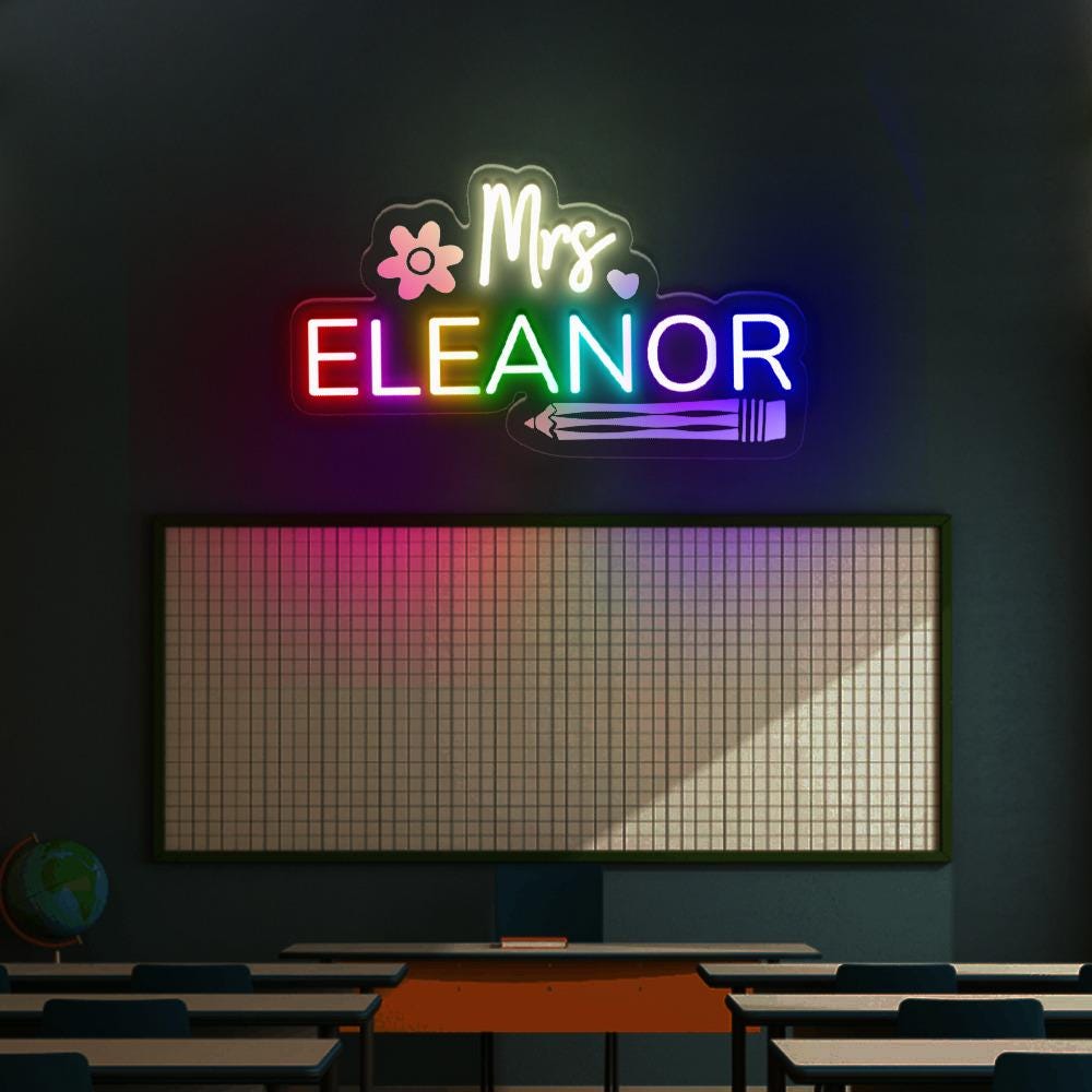Personalized Teacher Door or Wall Neon Sign, Classroom Sign, Teacher Name Neon Sign, Classroom Door Hanger, Personalized Teacher Neon Sign