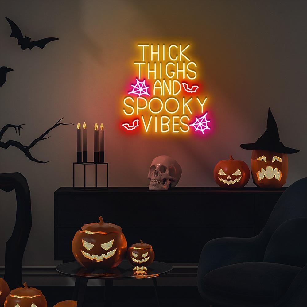 Thick Thighs Spooky Vibes Neon, Funny Halloween Neon, Halloween Neon, Funny Neon, 2024 Halloween, Spooky Vibes Neon, Funny Spooky Vibes Neon