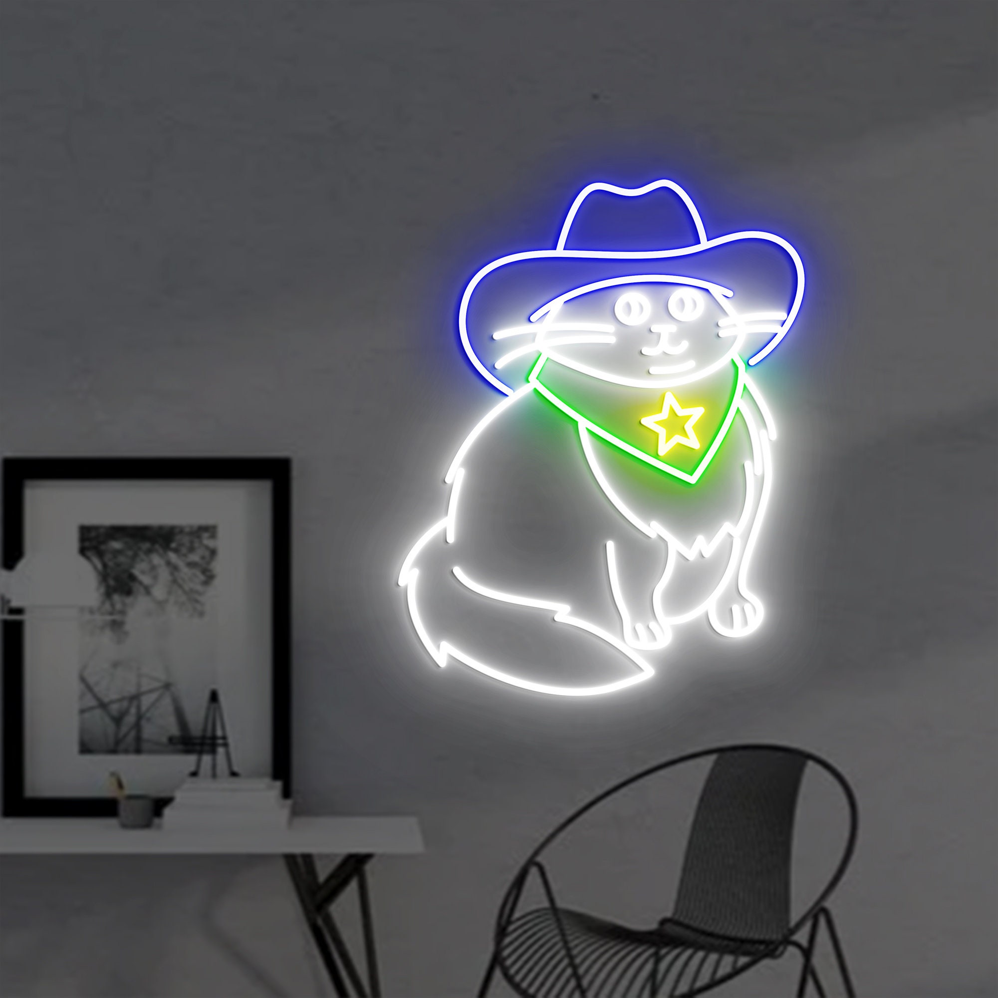 Cowboy Cat Neon Sign, Cat Led Sign, Cartoon Cat, West Cowboy Cat Neon Sign, Christmas Gift, West Cowboy Cat