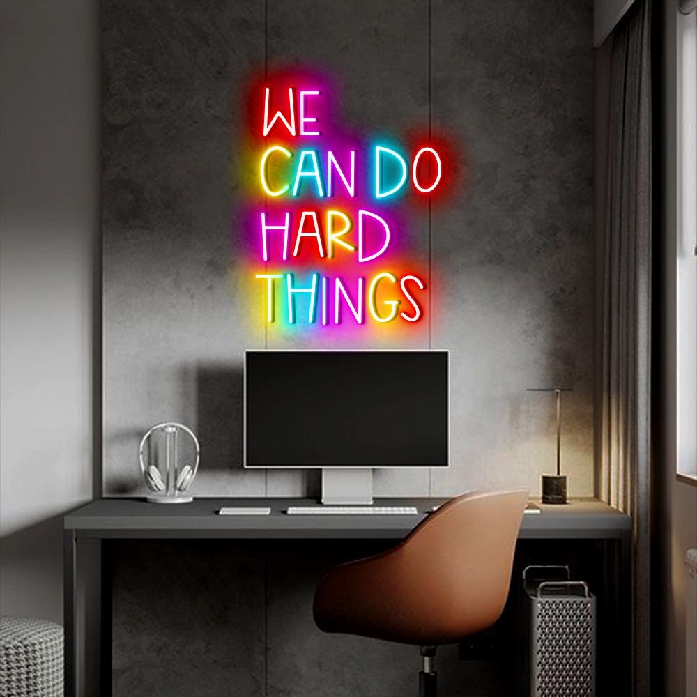 We Can Do Hard Things Neon Sign, Positive Affirmation, Kids Wall Neon, Growth Mindset, Classroom Decor, Positive Classroom, Education Gifts