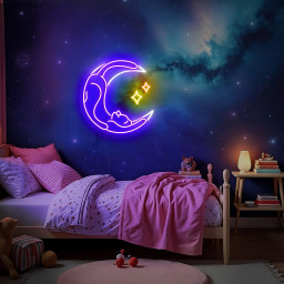 Lazy Cat on Moon Neon Sign Moon Cat Wall Art Kids Room Decor Cat Lovers Gift for Her Custom Neon Sign LED Neon Art Cat Moon Gift Idea