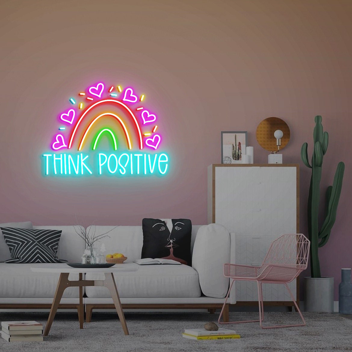 Think Positive Sign, Mental Health Sign, Neon Sign Office Wall Decor, Positive Thinking, positive Affirmations