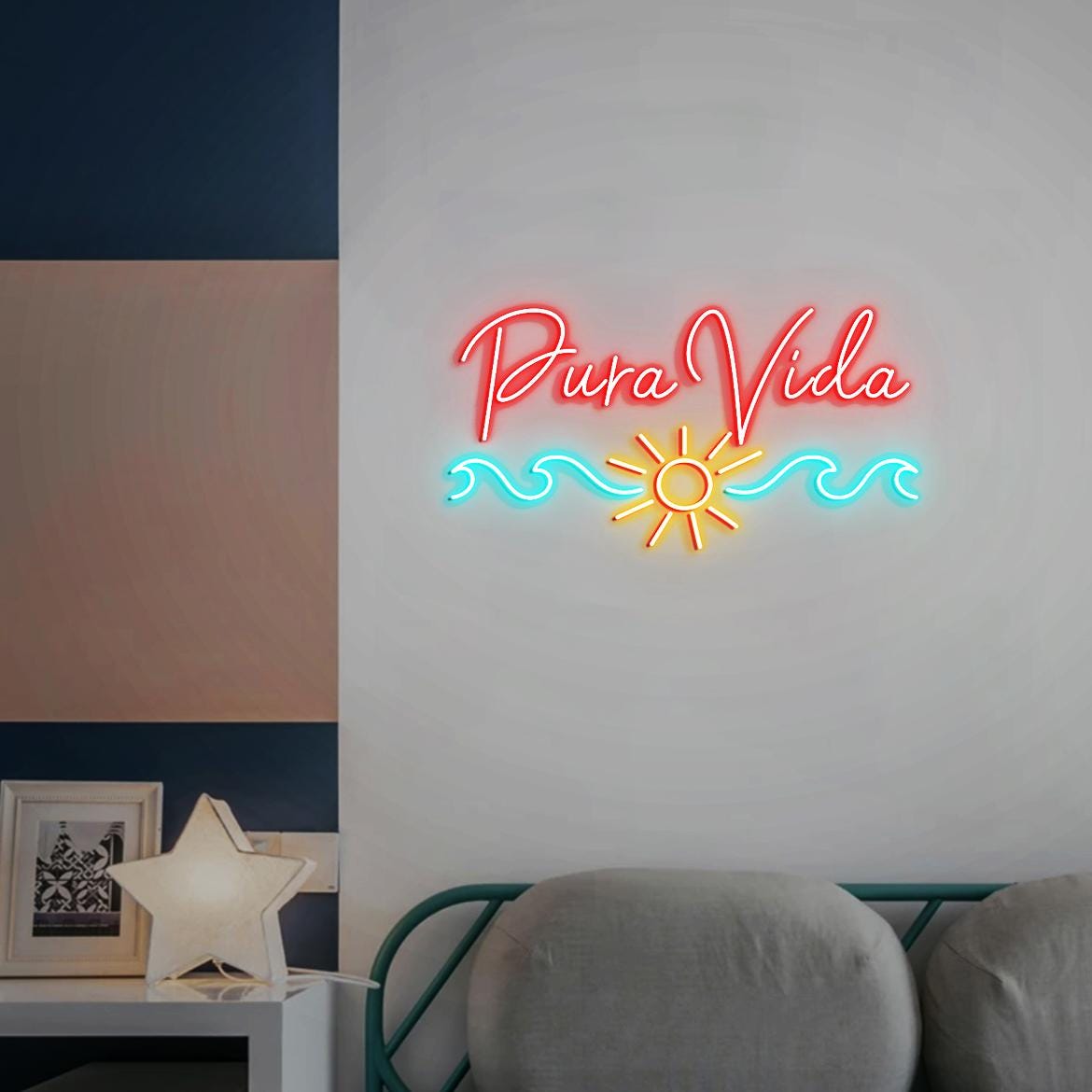 Pura Vida Sun, Waves, Surfing Neon Sign, Costa Rica Sign Gift, Pura Vida Beach Vibes Wall Vibrant Sign