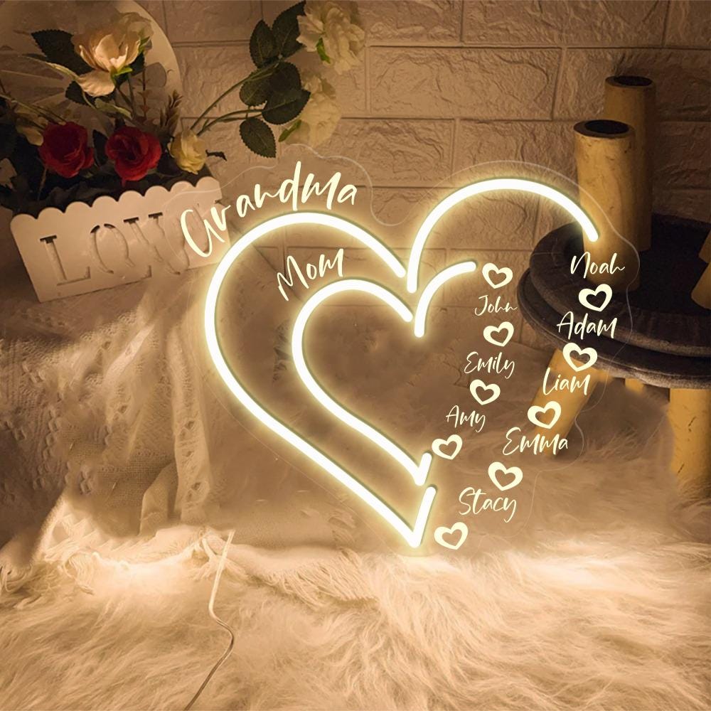 Custom Grandma Neon Gifts, Grandma Heart Neon, Nana Neon With Grandkids Name, Gift For Grandma, Mother's Day Neon, Personalized Grandma Neon
