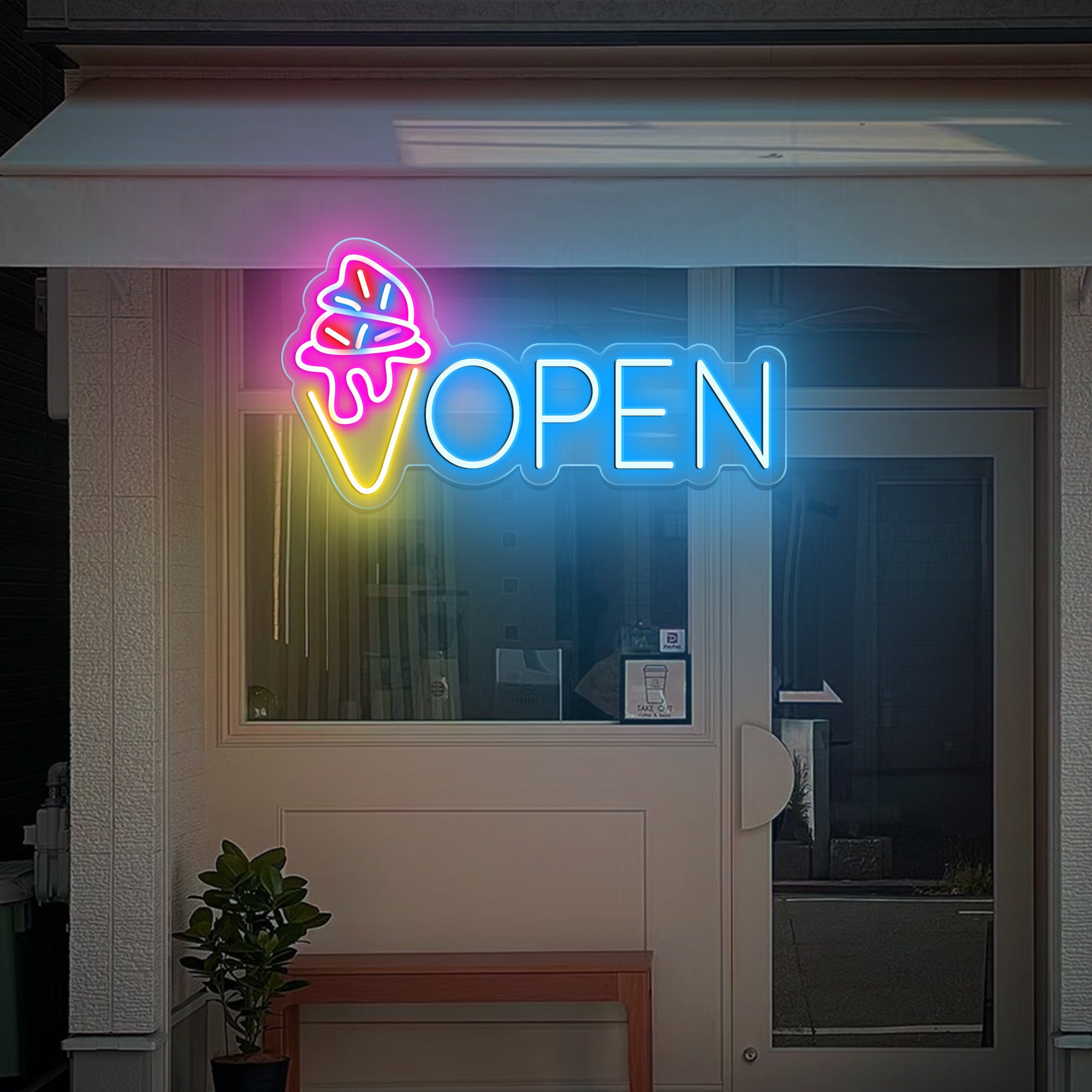 Ice Cream Open Sign,Ice Cream Led Neon Sign,Pink Light Up Neon Sign, Ice Cream Car Led Sign,Signage Gift for Opening