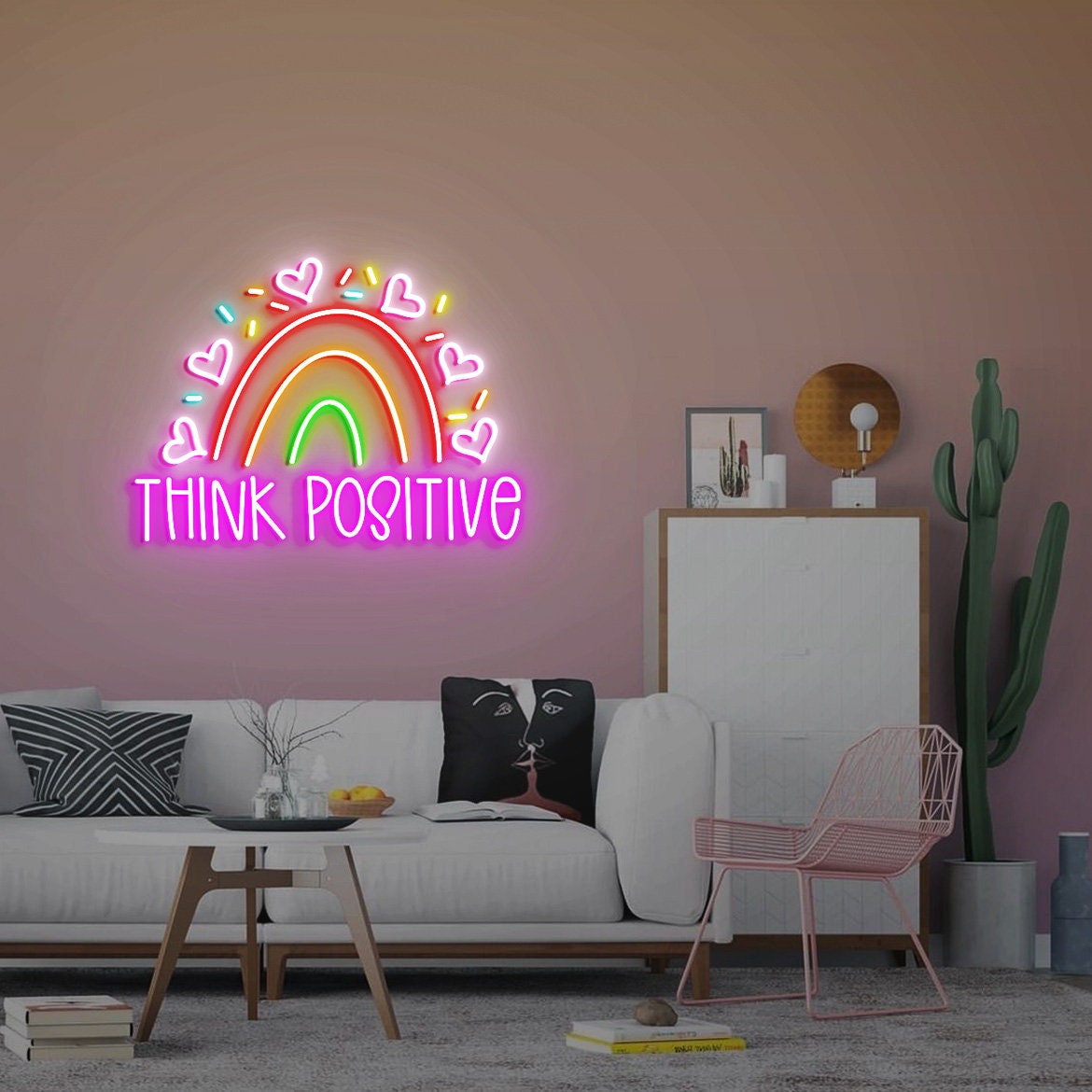 Think Positive Sign, Mental Health Sign, Neon Sign Office Wall Decor, Positive Thinking, positive Affirmations