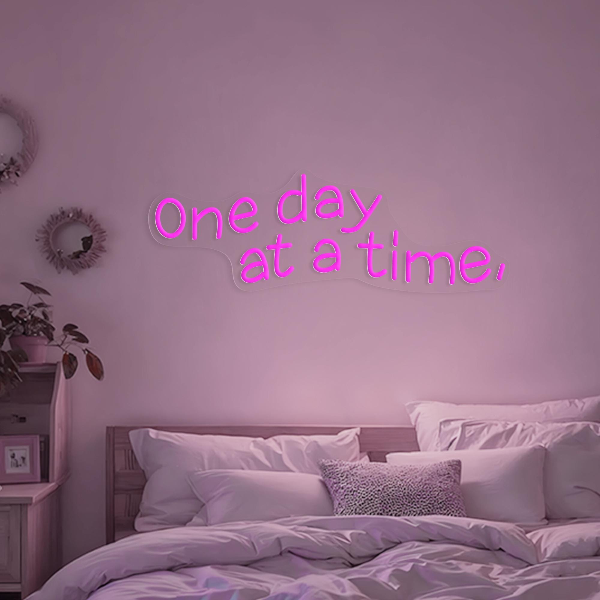 One Day at a Time Neon Sign Custom Motivational Text LED Light Wall Decor for Bedroom Office Sign Selfcare Gift, Modern Apartment Decor