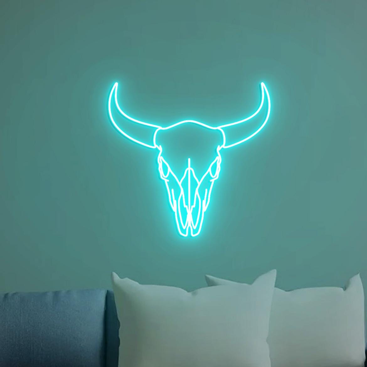 Bull Neon Sign, Bull Skull Head Art, Bull Skull Head Wall Decoration, Bull Skull Home Decor Art, Longhorn Bull Wall Decor Southwest
