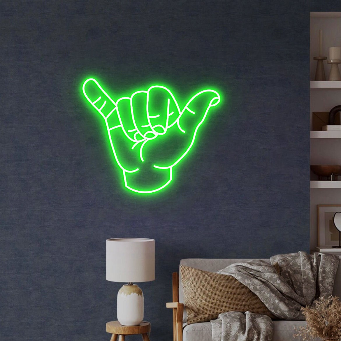 Shaka Hand Neon Sign, Hand Wall Art, Hang Loose Hand, Surf Art Decor, Hawaii Surf Hand Wall Art