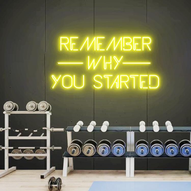 Remember Why you Stared Neon Sign, Motivational Gym Decor, Inspirational Gym Quote Sign, Fitness center Workout Room Sign, Office Gym Decor