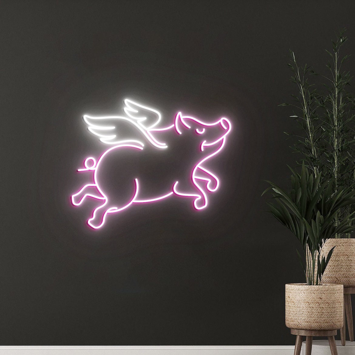 Flying Pig Neon Sign, Farmhouse Pig Decor, Farmhouse Animal Decor, Pig Wall Art, Flying Pig Art