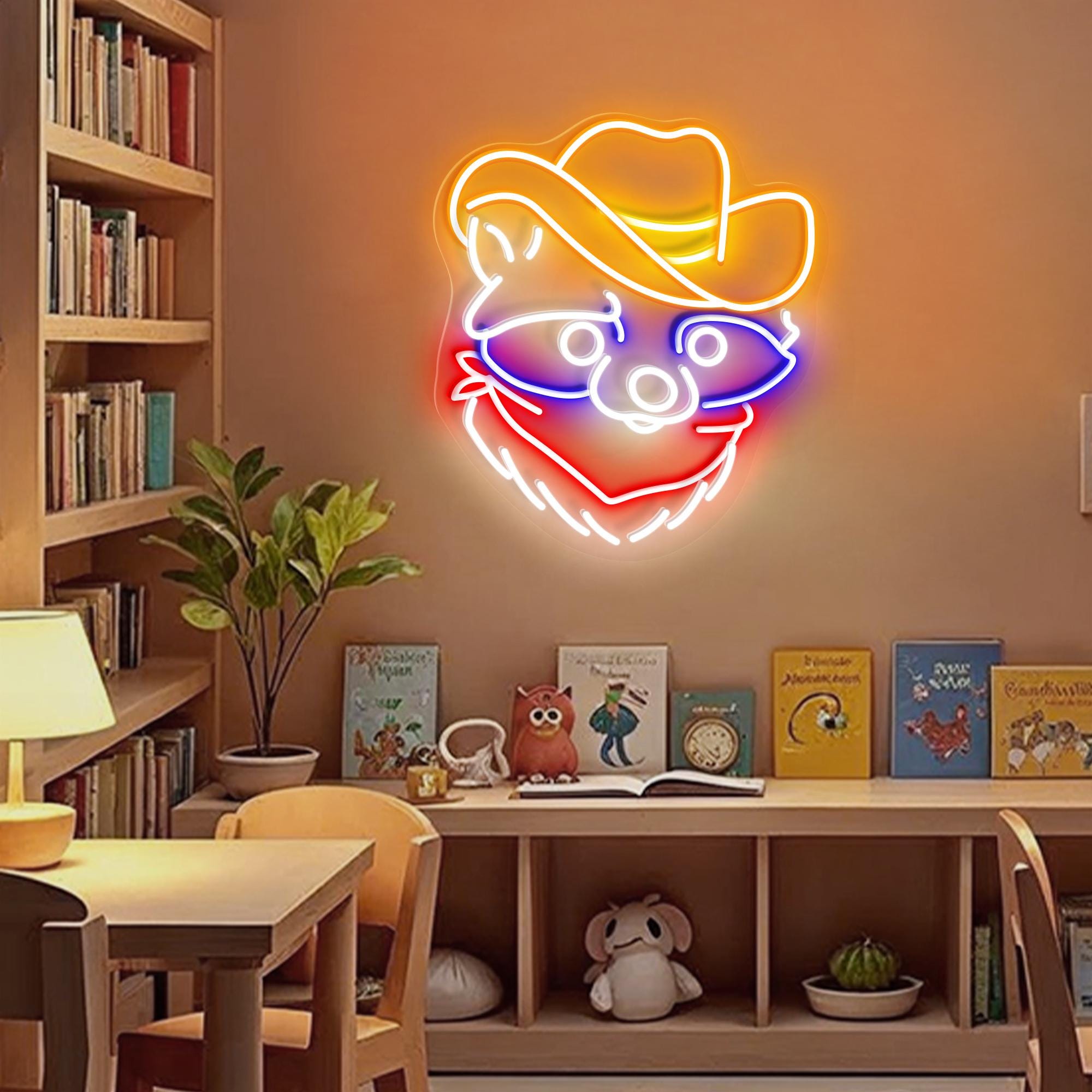 Cowboy Raccoon Neon Sign Racoon Cowboy Neon Light Western Decor Wild Animal Decor Gift For Kid Raccoon Lover Gift For Him Rustic Home Decor - Copy