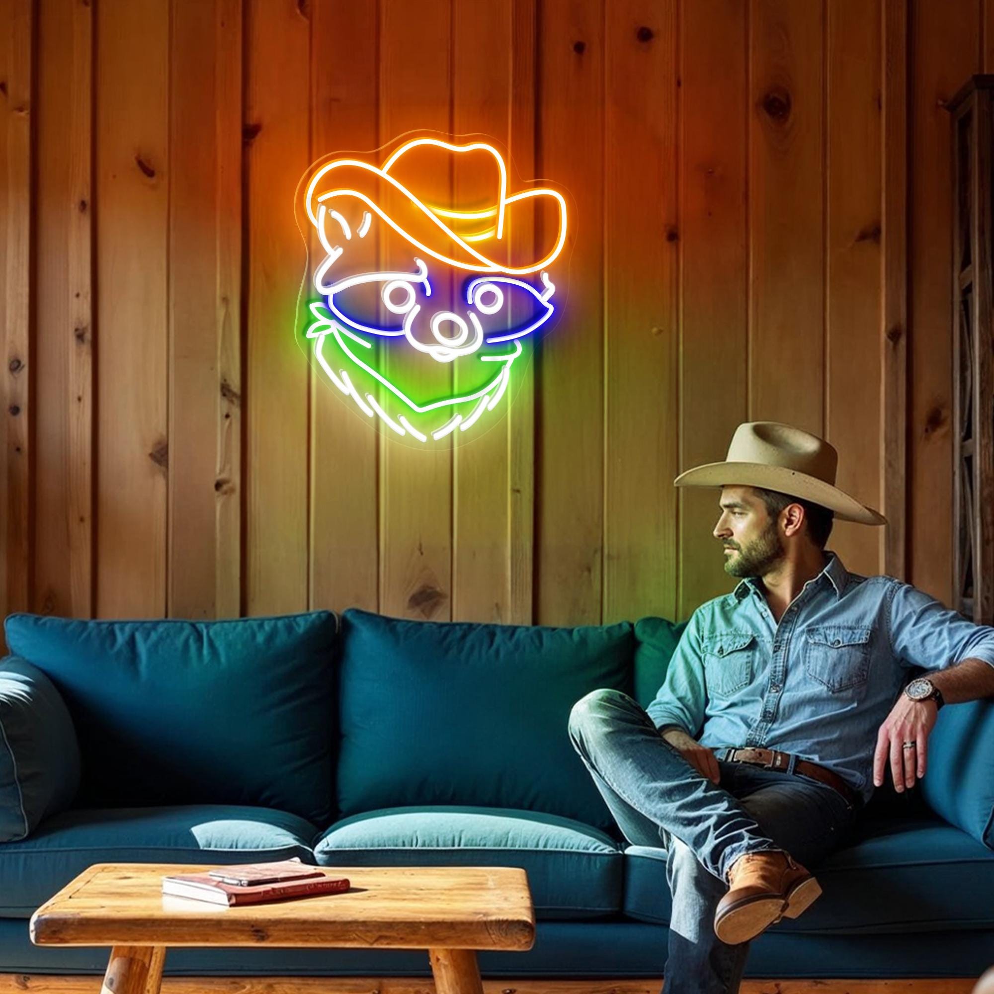 Cowboy Raccoon Neon Sign Racoon Cowboy Neon Light Western Decor Wild Animal Decor Gift For Kid Raccoon Lover Gift For Him Rustic Home Decor - Copy
