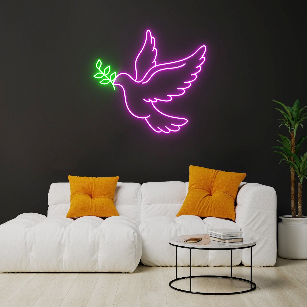 Pigeon Neon Light, Flying Dove Neon Light, Peace Dove, Freedom Dove Bird Led Sign, Flying Dove With Branch, Dove-Peaceful Sign Decor