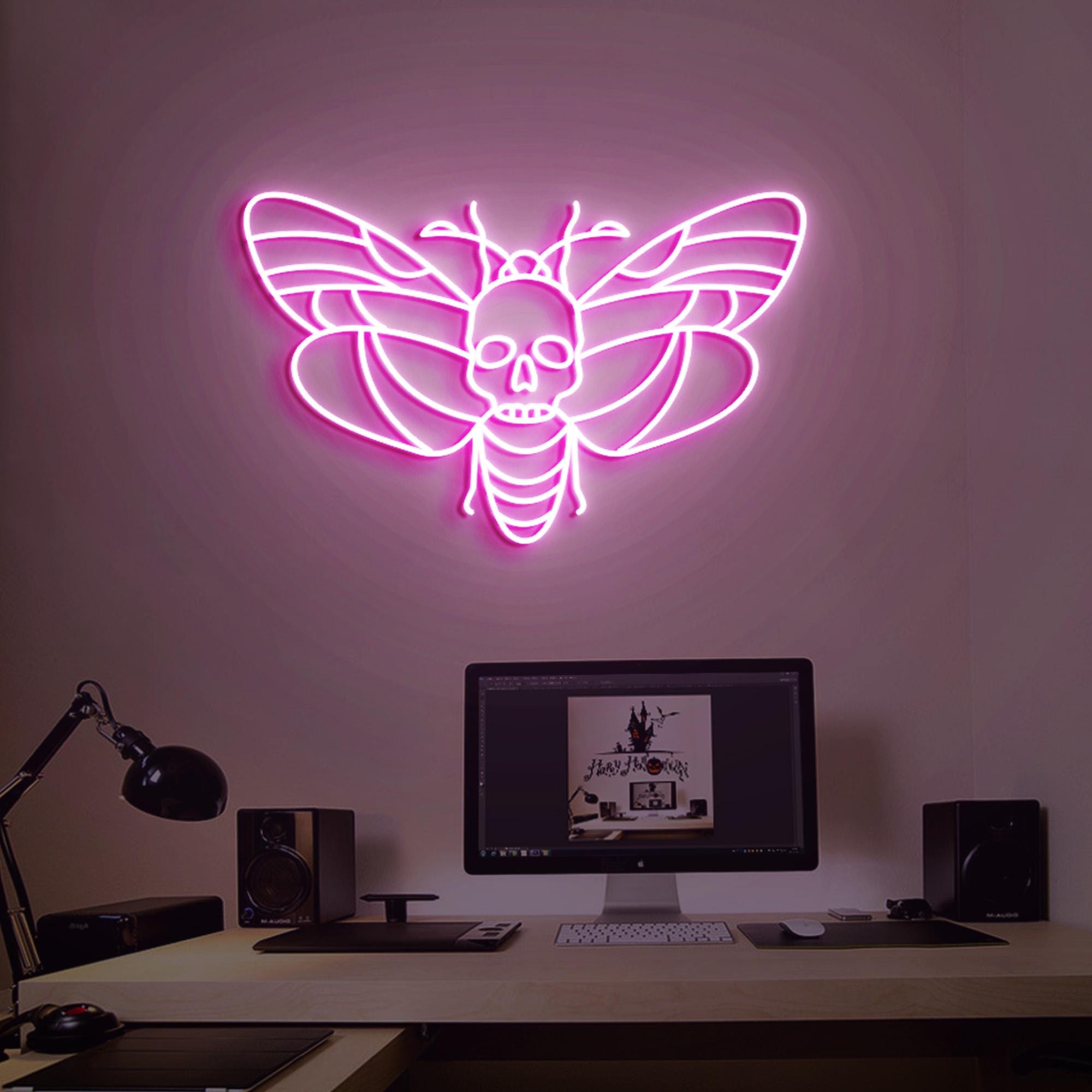 Death Face Moth Neon Sign, Death's Head Moth Wall Gothic Art, Dark Gothic Wall Neon Light, Personalized Moth Gifts, Dark Gothic Gifts