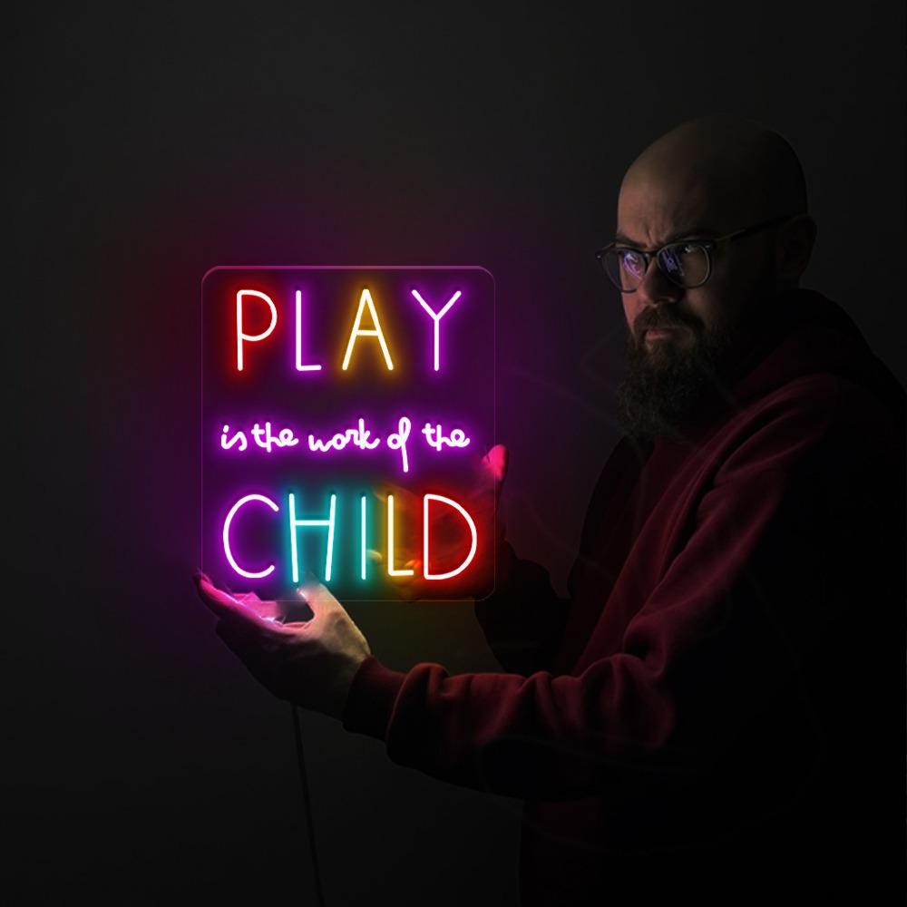 Play Is The Work Of The Child Neon Sign, Positive Affirmation, Kids Wall Neon, Growth Mindset, Classroom Decor, Positive Classroom Gifts