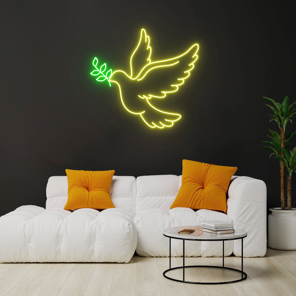 Pigeon Neon Light, Flying Dove Neon Light, Peace Dove, Freedom Dove Bird Led Sign, Flying Dove With Branch, Dove-Peaceful Sign Decor