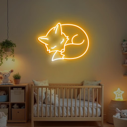 Sleeping Fox Neon Sign Cozy Animal LED Light, Aesthetic Woodland Decor, Cute Night Lamp, Soft Glow Wall Art, Gift for Nature Lovers