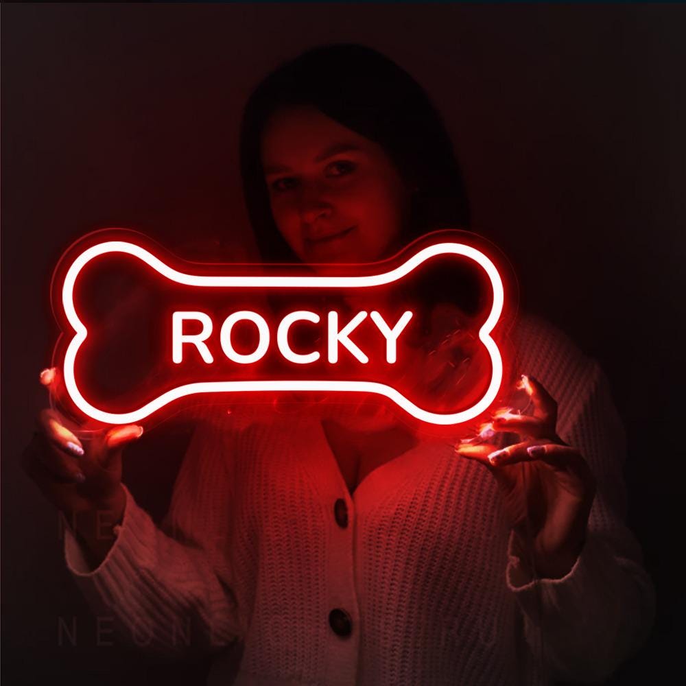 Personalized Neon Bone, Pets Name Neon, Personalized Dog or Cat Name Plaque for Pet House, Crate, Kennel, or Feeding Area, Dog Lover Gifts
