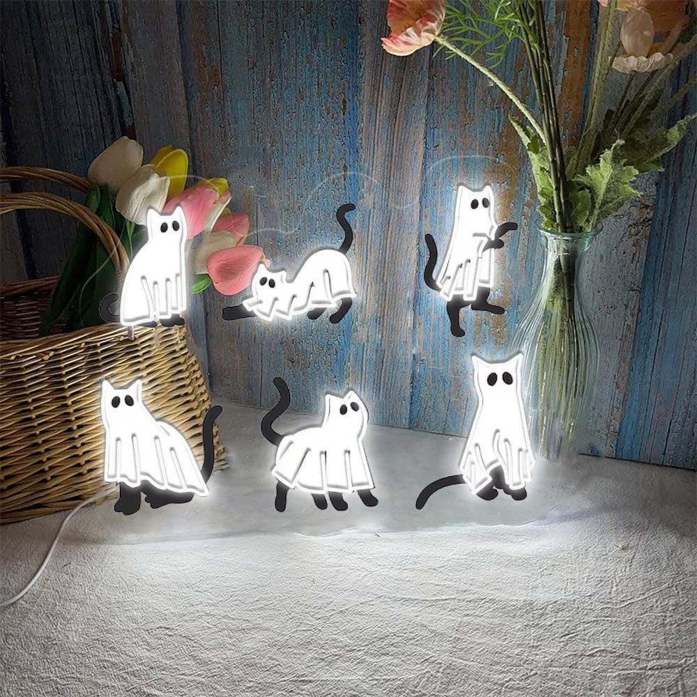 Halloween Neon Sign, Cat Neon Led, Ghost Neon, Halloween Neon, Cool Halloween Cat Neon, Cat Lover Neon, Black Cat Neon, 2024 Spooky Seas