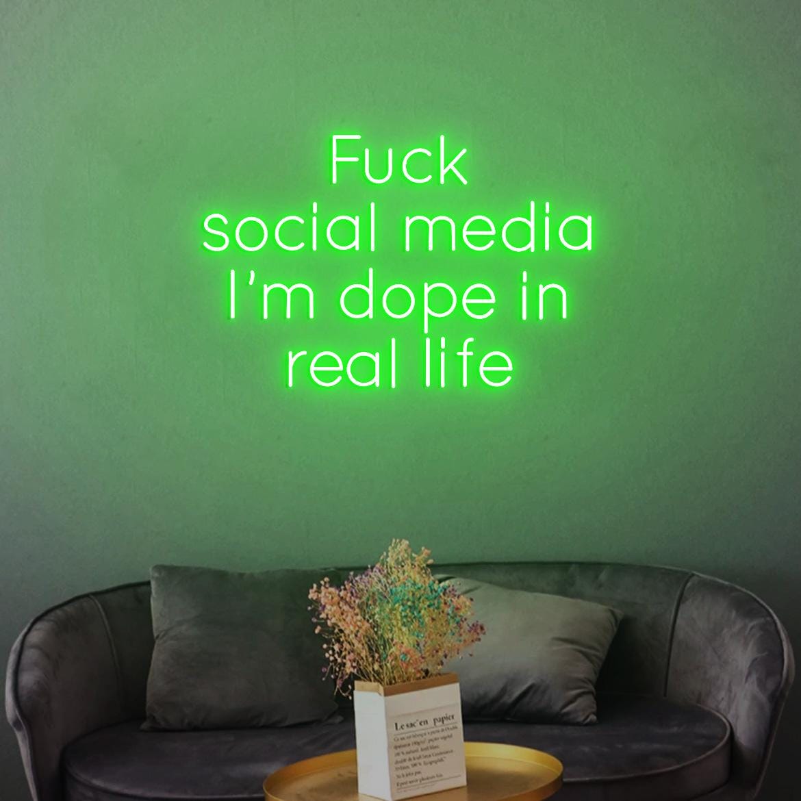 Custom Neon Sign F*k Social Media I'm dope in Real Life, Bar Wall Decor Dope In Real Life Sign, Bar Wall Idea Decor Sign, Bar Business