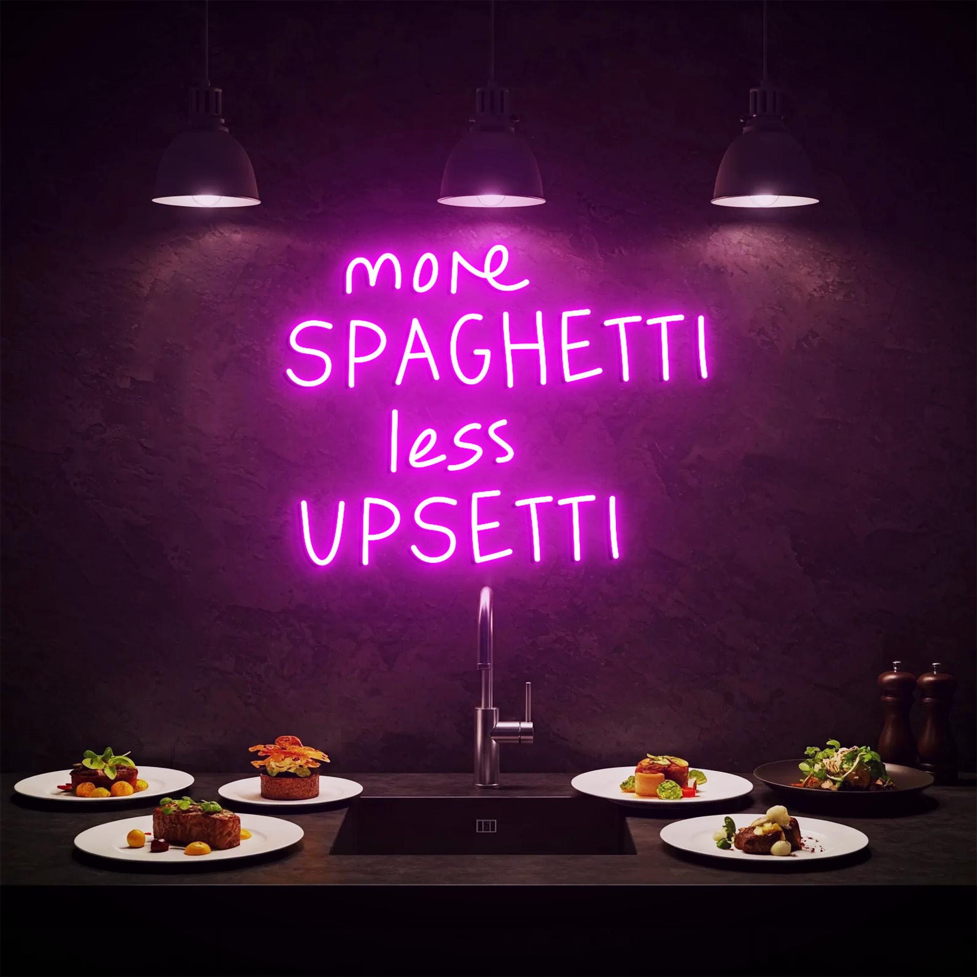 More Spaghetti Less Upsetti Neon Light, Neon Sign Light Decor, Restaurant Neon Sign, Signboard Neon Lights, Dining Room Wall Decor