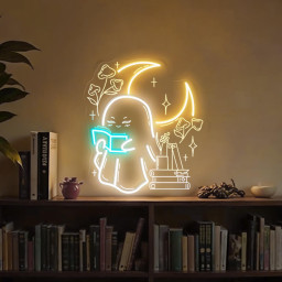 Ghost Reading Book Neon Light Boo Reading Books Bedroom Neon Sign Bedroom Neon Lights Led Neon Light Wall Decoration Neon Sign Light Decor
