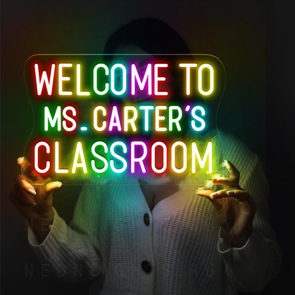 Personalized Teacher Door or Wall Neon Sign, Classroom Sign, Teacher Name Neon Sign, Classroom Door Hanger, Personalized Teacher Neon Sign