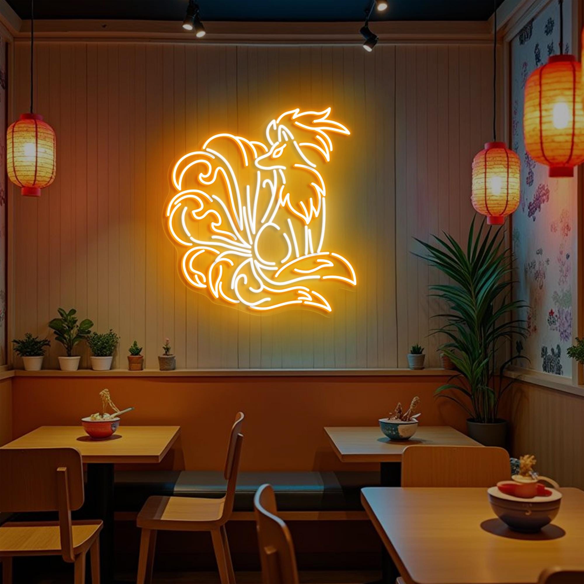 Nine Tailed Fox Anime Neon Sign Kitsune LED Wall Art Anime Gaming Room Decor Cyberpunk LED Light Unique Fantasy Neon Sign Gift for Him