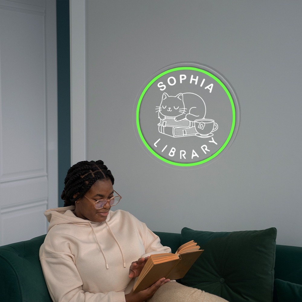 Custom Name Library Neon Sign, Bookworm Neon Sign Gift, Book Lover Gift, Library Decor, Book Club Decor, Librarian Gifts, Acotar Neon Sign